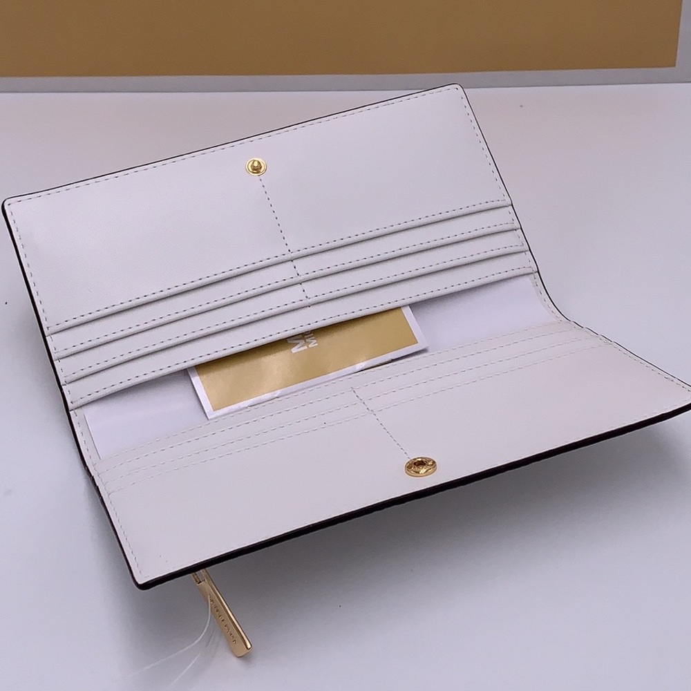 Michael Kors Reed Large Bifold Pebbled Leather Snap Wallet Card Case Optic White - Picture 3 of 11